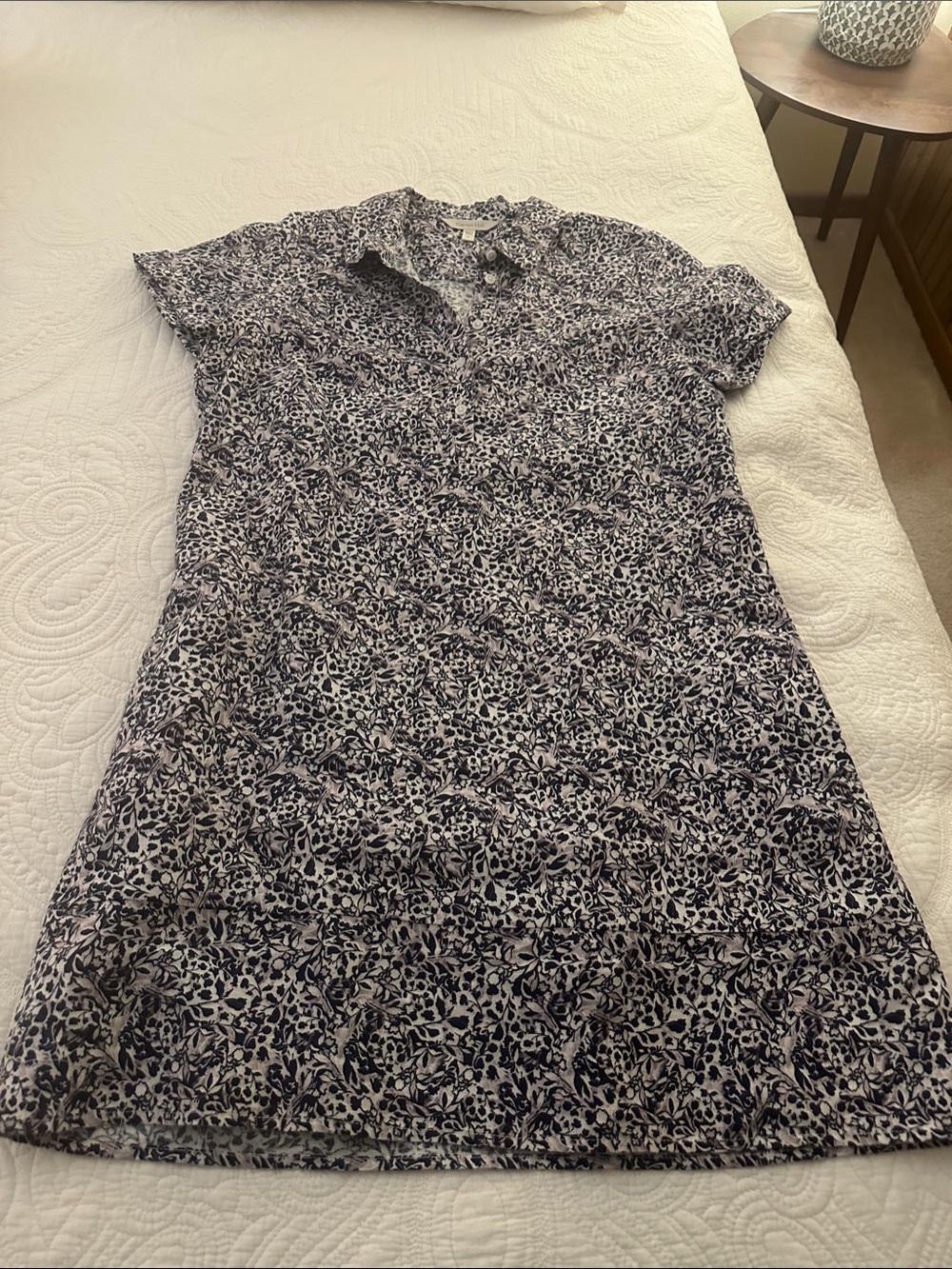 Garnet Hill Navy and White Floral Midi Dress